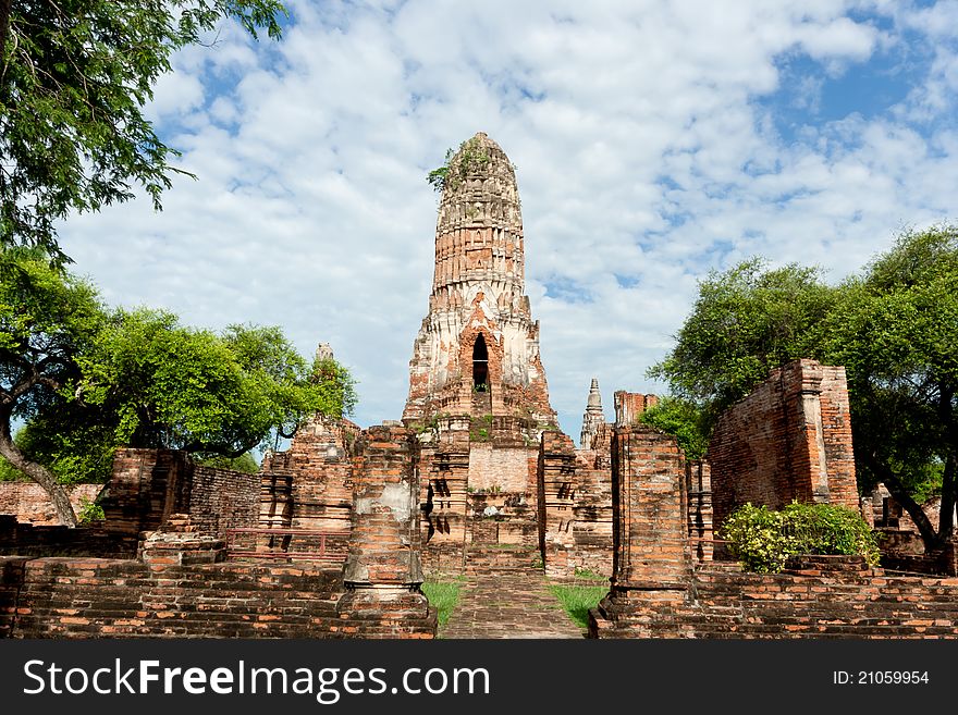 Ruin of ancient temple (Wat Phraram) in Ayutthya Thailand