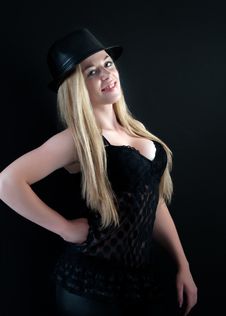 Amazing Blond Girl In Black Cloth Look At Camera Royalty Free Stock Images Amazing Blond Girl In Black Cloth Look At Camera Royalty Free Stock Images