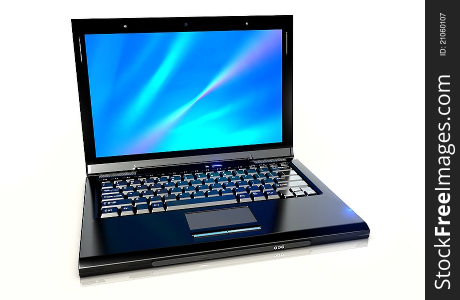 A modern laptop with a high gloss black finish. A modern laptop with a high gloss black finish