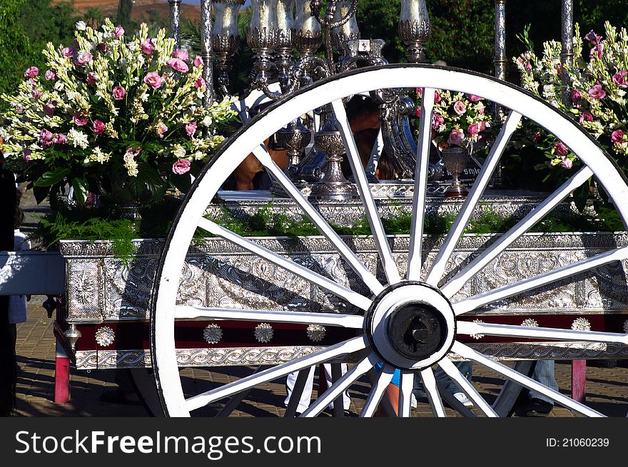 This is the detail of a cart in the celebrations in honor of the patron saint in Carmona, Sevilla, Spain. This is the detail of a cart in the celebrations in honor of the patron saint in Carmona, Sevilla, Spain