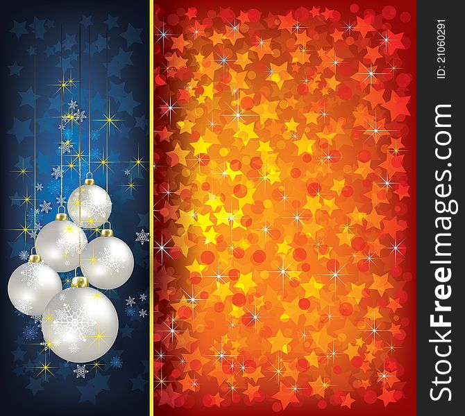 Abstract Christmas red greeting with pearl decorations on blue. Abstract Christmas red greeting with pearl decorations on blue