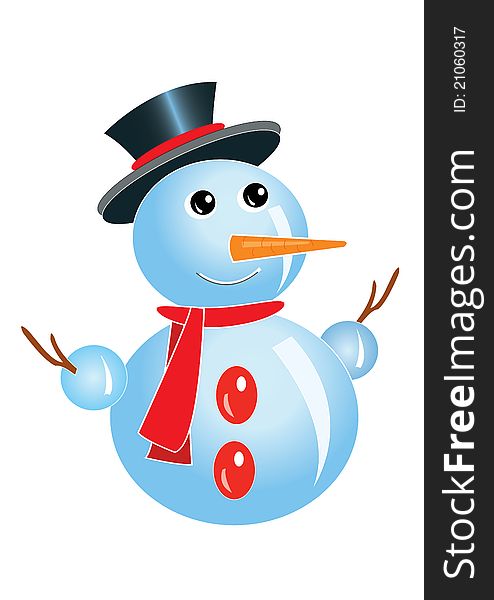 Snowman in hat over white