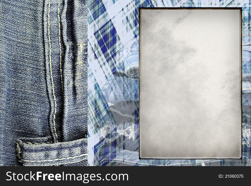 Frame for photos with jeans in scrapbooking style