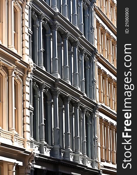 Facade at old houses downtown in New York