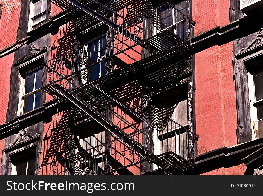 Fire ladder at old houses downtown