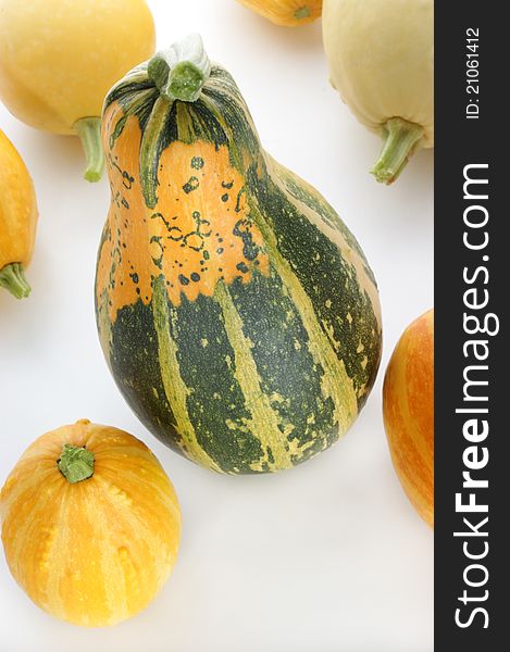 A few decorative pumpkin on a light background