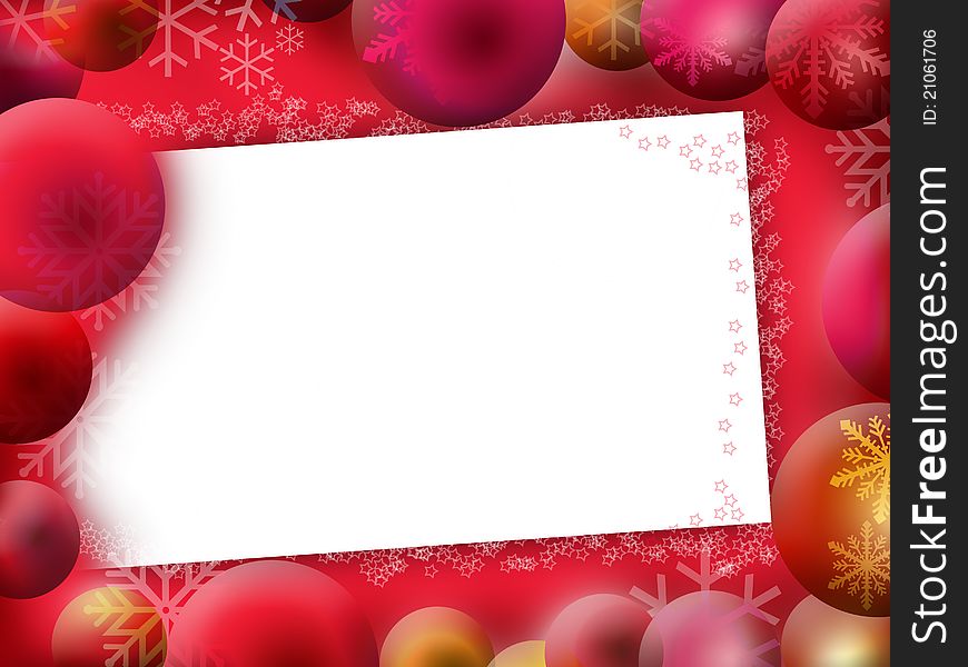 Blank Christmas card with decoration of snow star and bubble.