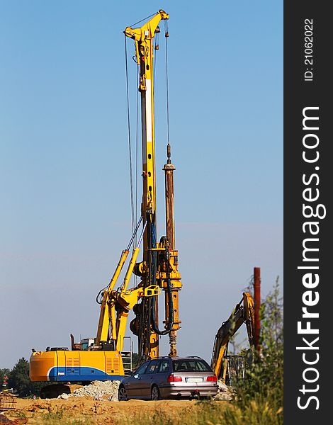 Drilling construction machinery on a construction site. Drilling construction machinery on a construction site