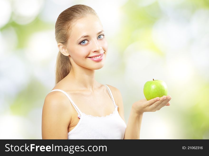 Smiling Girl With Green Apple