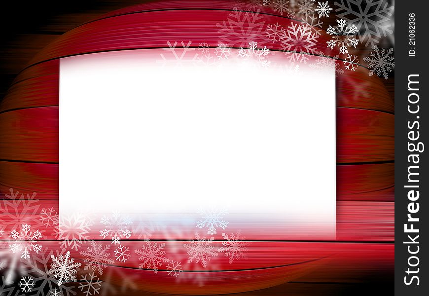 Blank Christmas card with decoration of snow stars on red background.