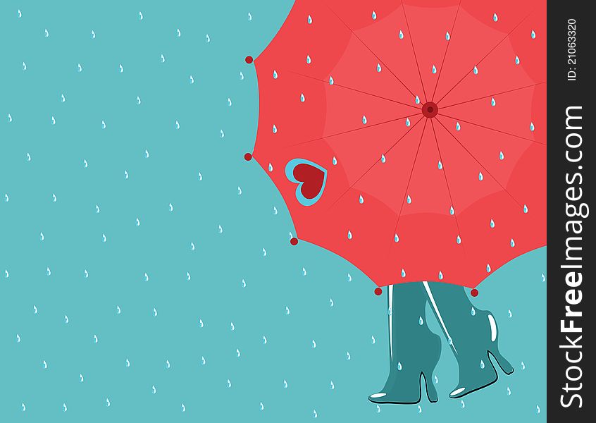 Background rain with boots and umbrella with heart