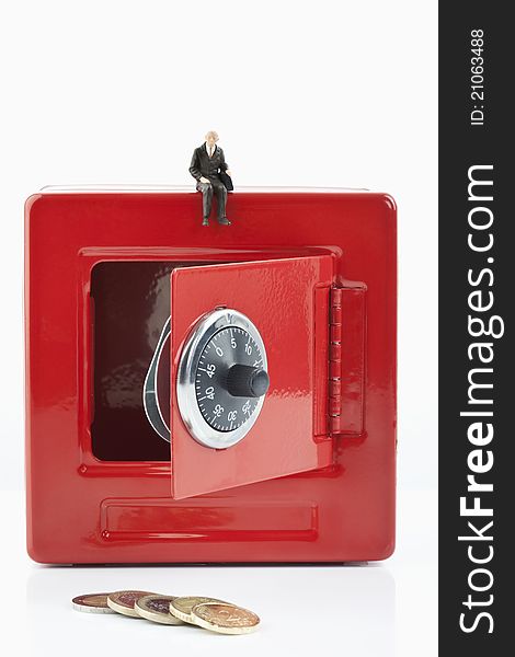 A red safe on white background