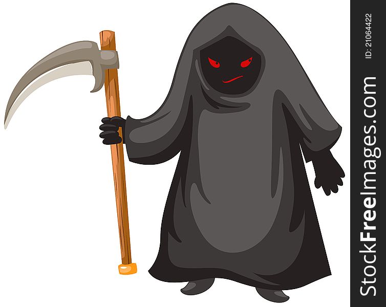 Illustration of isolated grim reaper on white background
