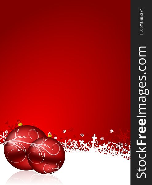 Red christmas background with snowflakes and christmas balls