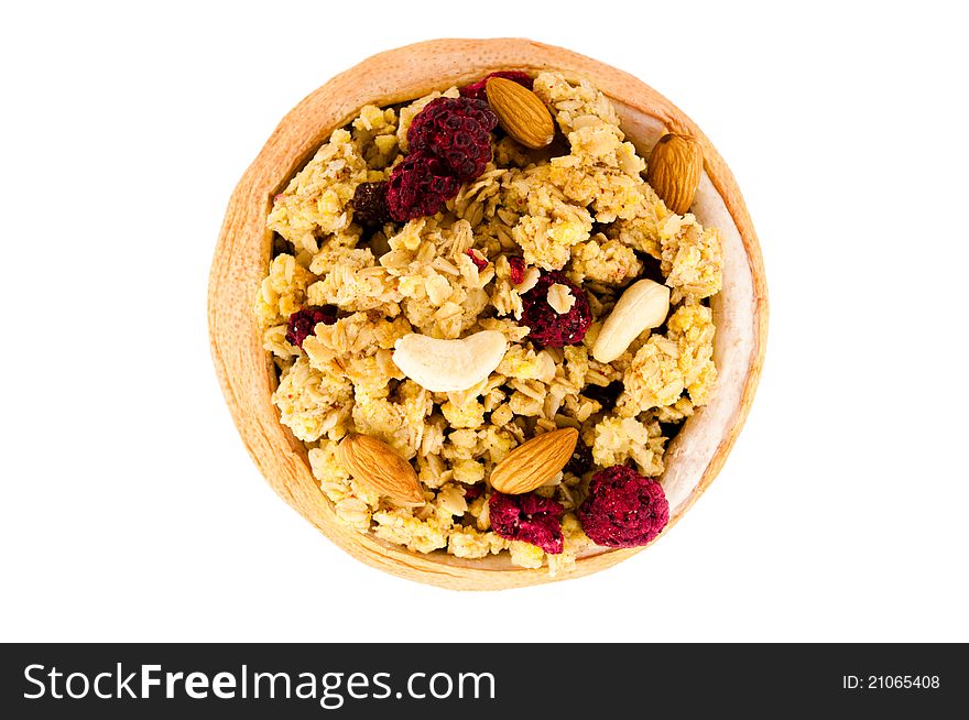 Bowl of muesli with berry and nut. Bowl of muesli with berry and nut