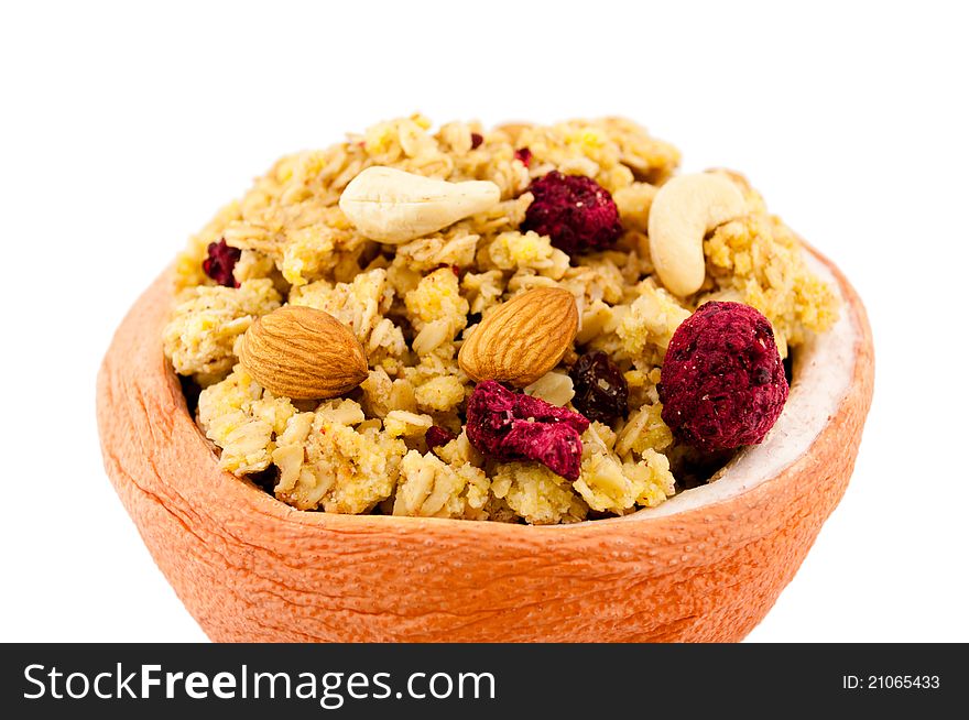 Bowl of muesli with berry and nut. Bowl of muesli with berry and nut