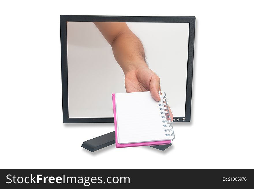 A notebook through a computer screen