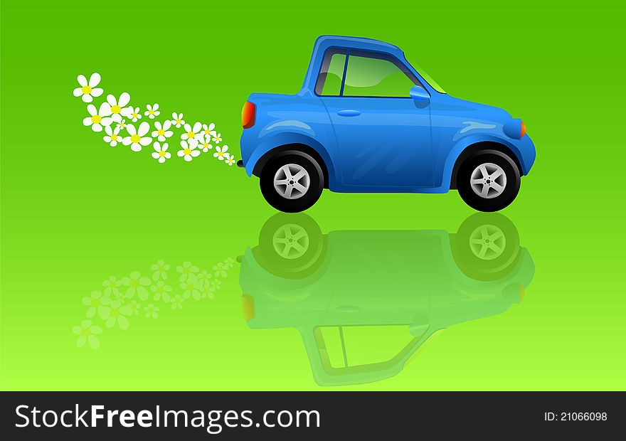 Eco car on a green background illustration. Eco car on a green background illustration