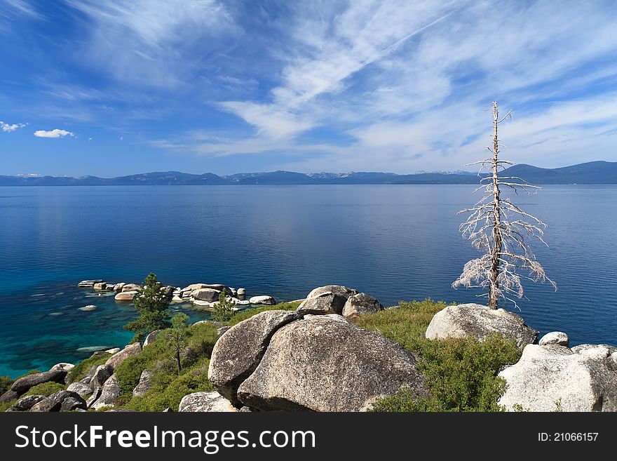Lake Tahoe overview with cludy sky
