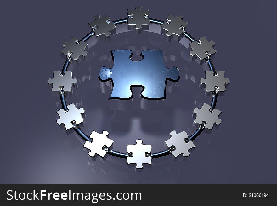 Illustration on Bussines concepts - teamwork - puzzle - ring - 3D