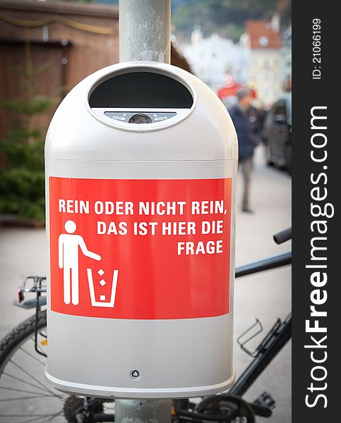 Dustbin in the City with German Phrase