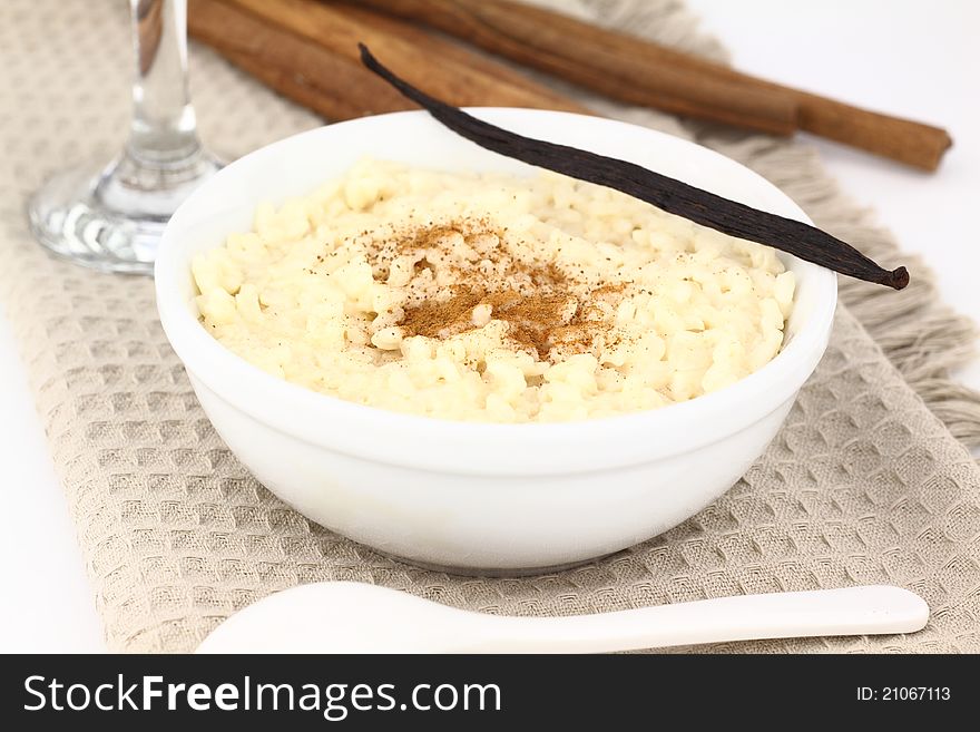 Creamy rice pudding on a bowl. Creamy rice pudding on a bowl