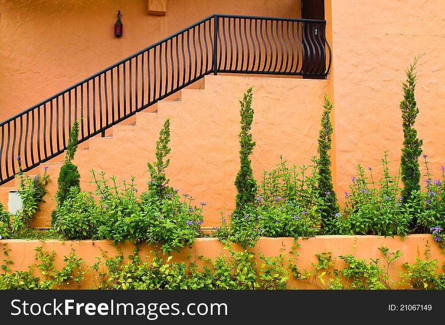 Mediterranean building style with stairs