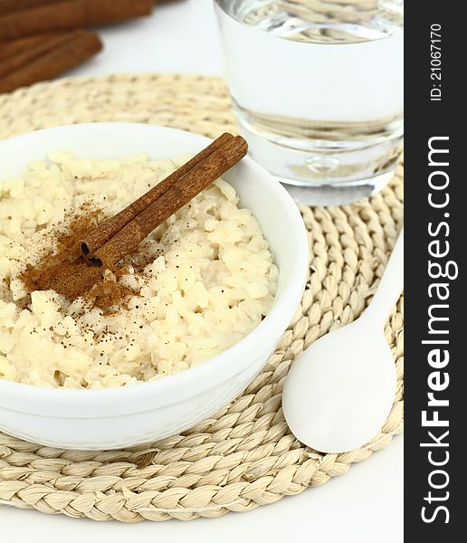 Creamy rice pudding on a bowl