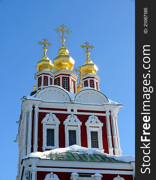 Chapel in Novodevichiy monatery in blue sky background