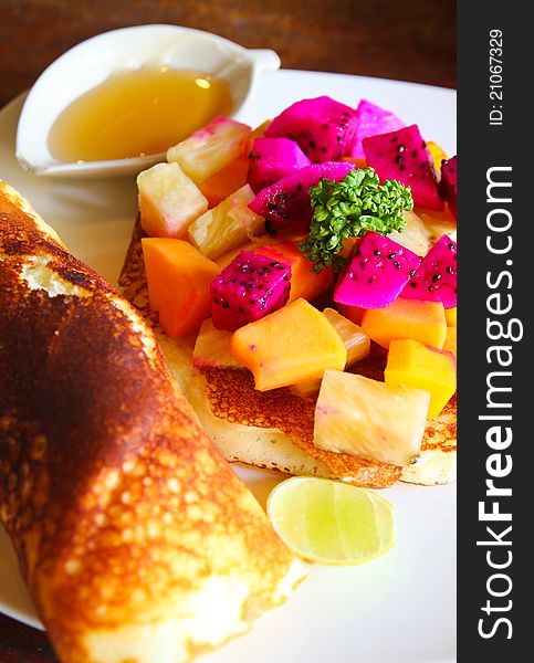 Pancake with tropical fruits