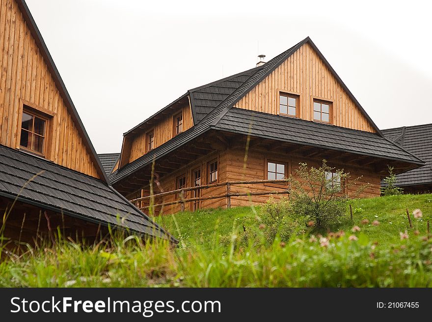 Typical wooden houses of Slovak village. Photo taken in Terchova