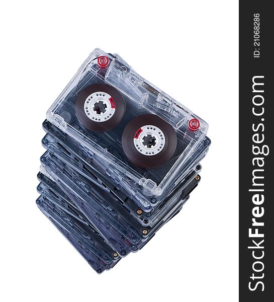Big stack audio cassettes isolate on white background. Big stack audio cassettes isolate on white background.