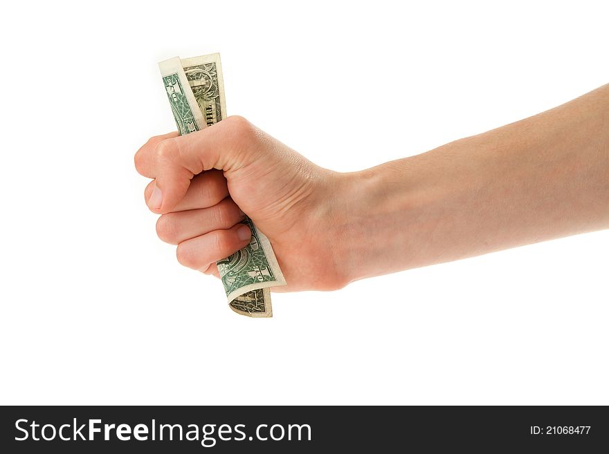 Young man holding a dollar bill in his hands. Young man holding a dollar bill in his hands