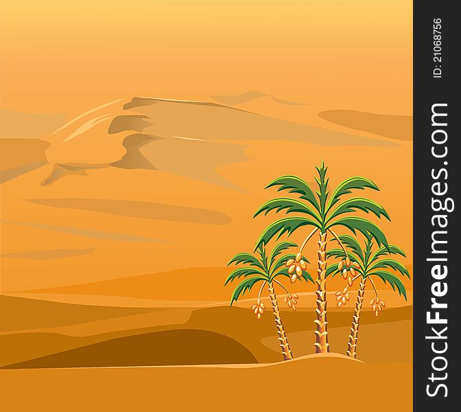 vector desert landscape with the palm trees