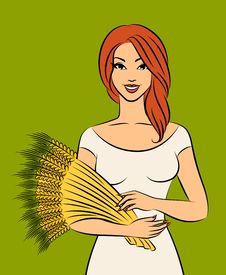 Girl With Sheaf Of Wheat. Royalty Free Stock Photo