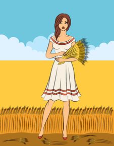 Girl With Sheaf Of Wheat. Stock Photos