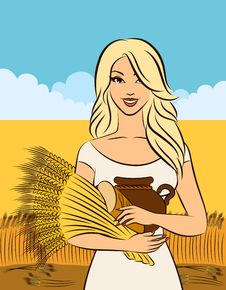 Girl With Sheaf Of Wheat. Royalty Free Stock Photo
