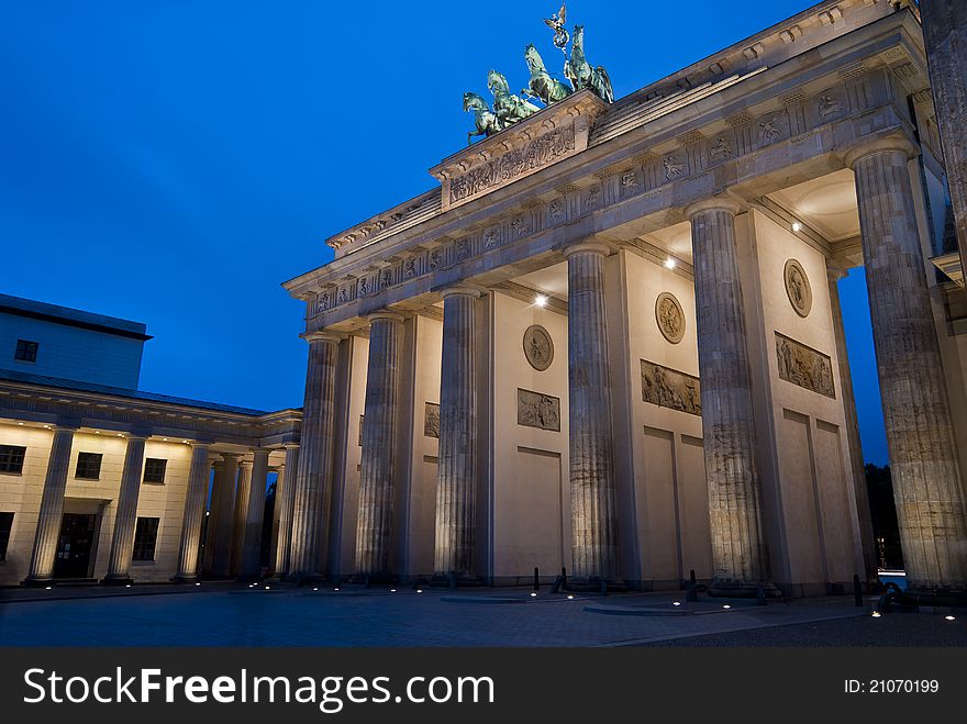 Night shot of the famous Bradenburg gate in Berlin. Night shot of the famous Bradenburg gate in Berlin