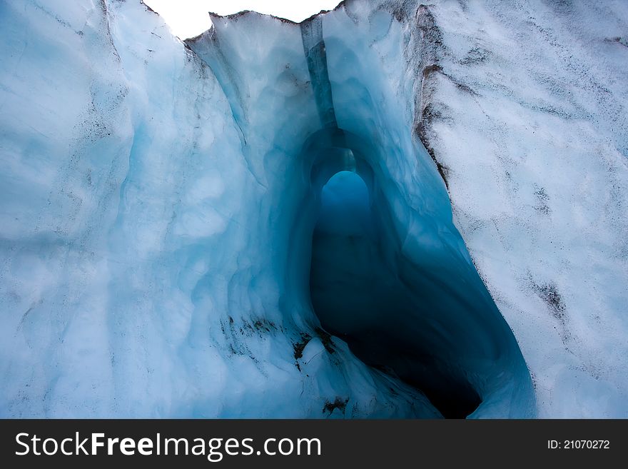 The entrance of the blue ice cave. The entrance of the blue ice cave