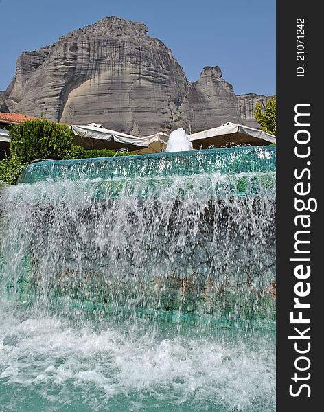 Fountain water in Kalabaka Greece. Meteora