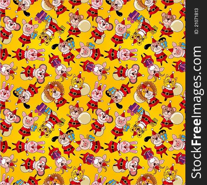 Cartoon animal Santa Claus,xmas holiday seamless pattern,vector,illustration