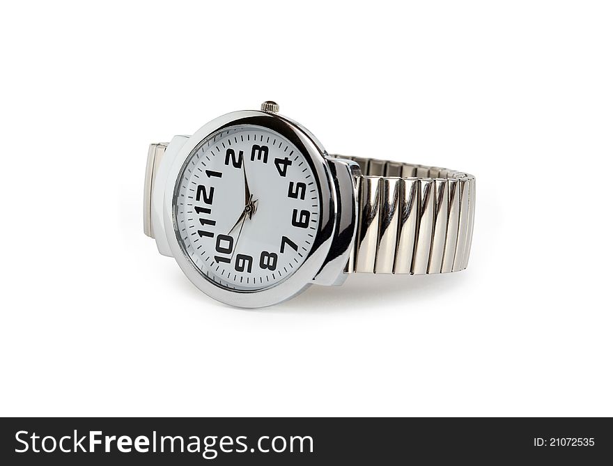 Modern wristwatch with steel bracelet on white background. Isolated with clipping path. Modern wristwatch with steel bracelet on white background. Isolated with clipping path