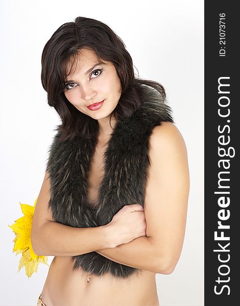 European young woman in the fur collar. European young woman in the fur collar.