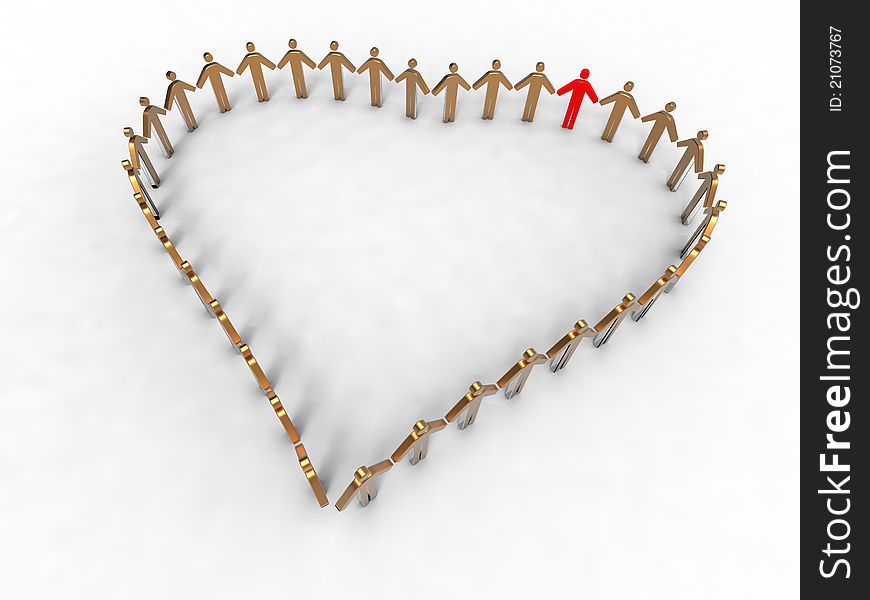 3d illustration of heart reprensented by a group of people on white backgound. 3d illustration of heart reprensented by a group of people on white backgound
