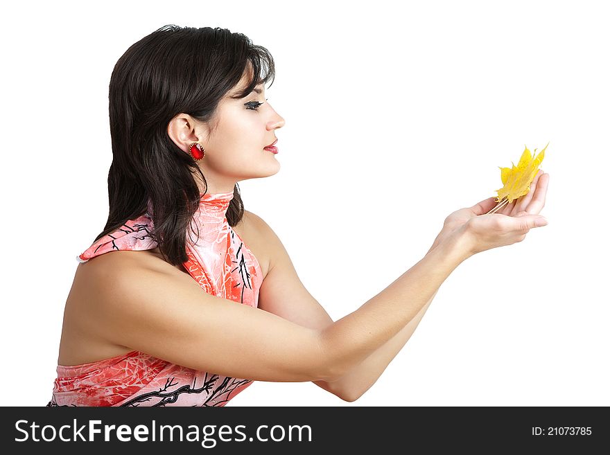 The young woman with autumn leaf. The young woman with autumn leaf.