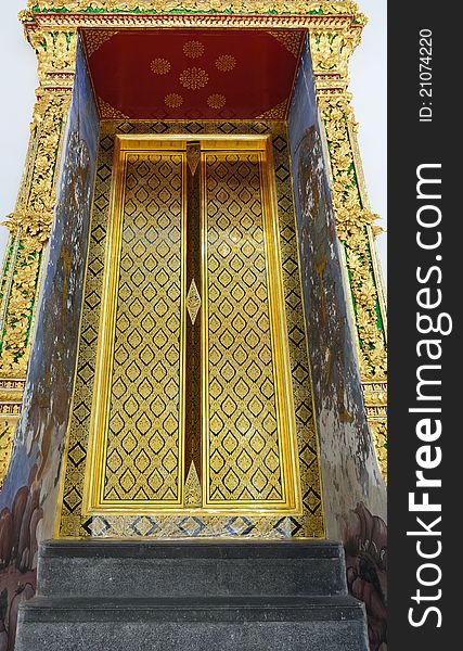 Buddhist church door in Thai style art Wat Rachanutda. Buddhist church door in Thai style art Wat Rachanutda