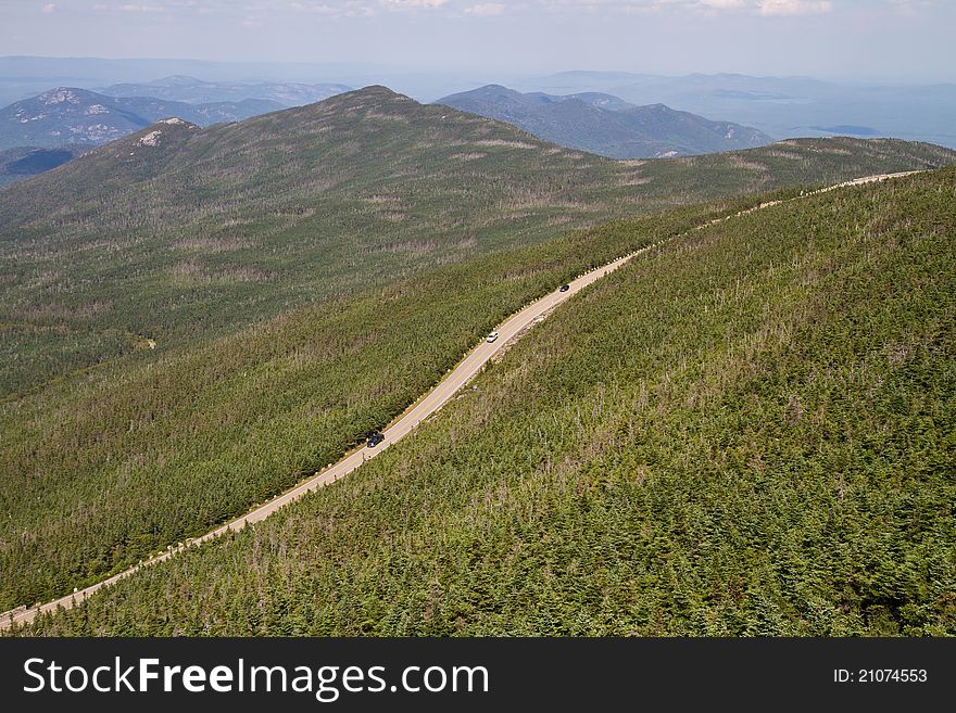 View of the roadway below the peak of Whiteface Mountain in Willmington, NY. View of the roadway below the peak of Whiteface Mountain in Willmington, NY