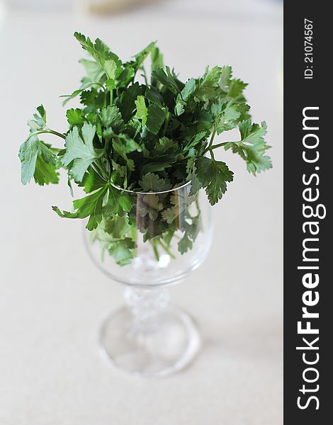 Bunch of parsley in a glass