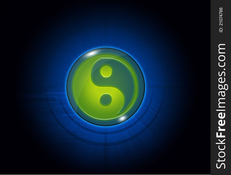 Shining symbol of yin and yang on the dark blue background. Shining symbol of yin and yang on the dark blue background