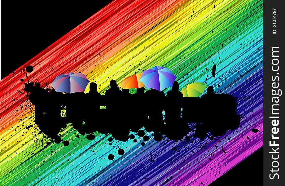 Abstract illustration of people watching rainbow. Abstract illustration of people watching rainbow